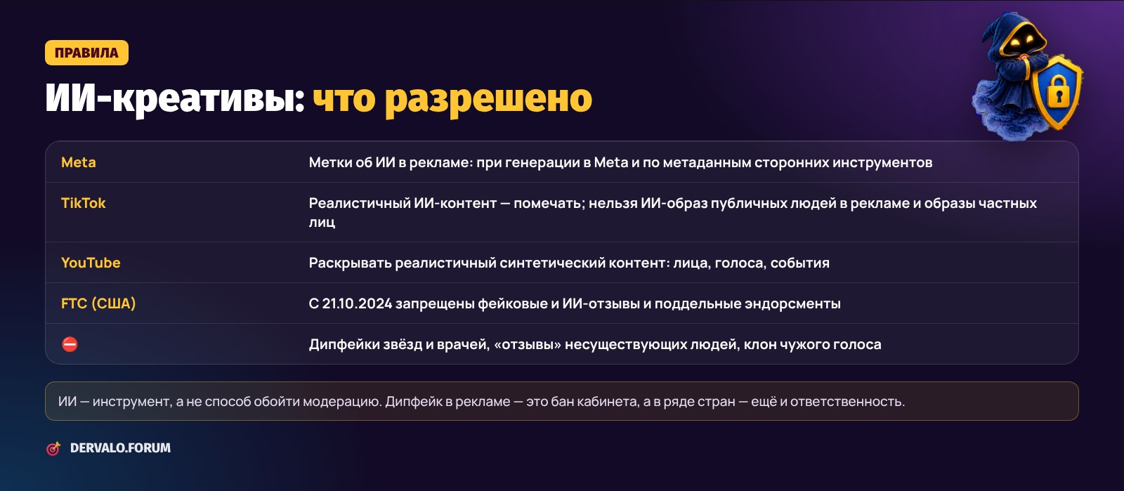 Правила для ИИ-креативов: Meta, TikTok, YouTube, FTC — что нужно помечать и что запрещено
