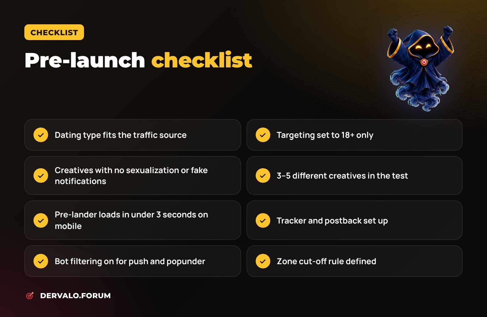 Pre-launch checklist for a dating affiliate campaign