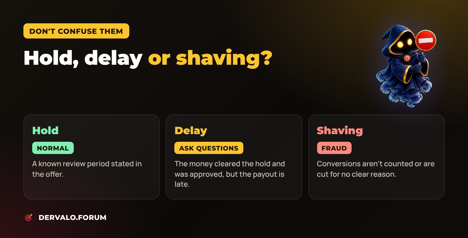 How a hold differs from a payout delay and shaving in affiliate marketing