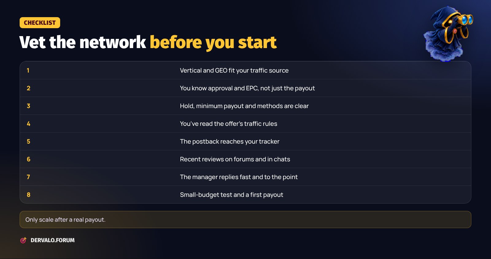 Checklist: how to vet an affiliate network before running traffic