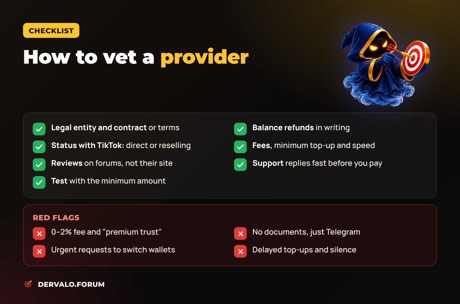 Checklist for vetting a TikTok agency account provider and red flags