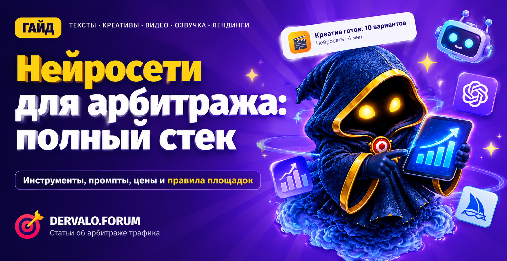 Нейросети для арбитража трафика: полный стек для текстов, креативов, видео, озвучки и лендингов